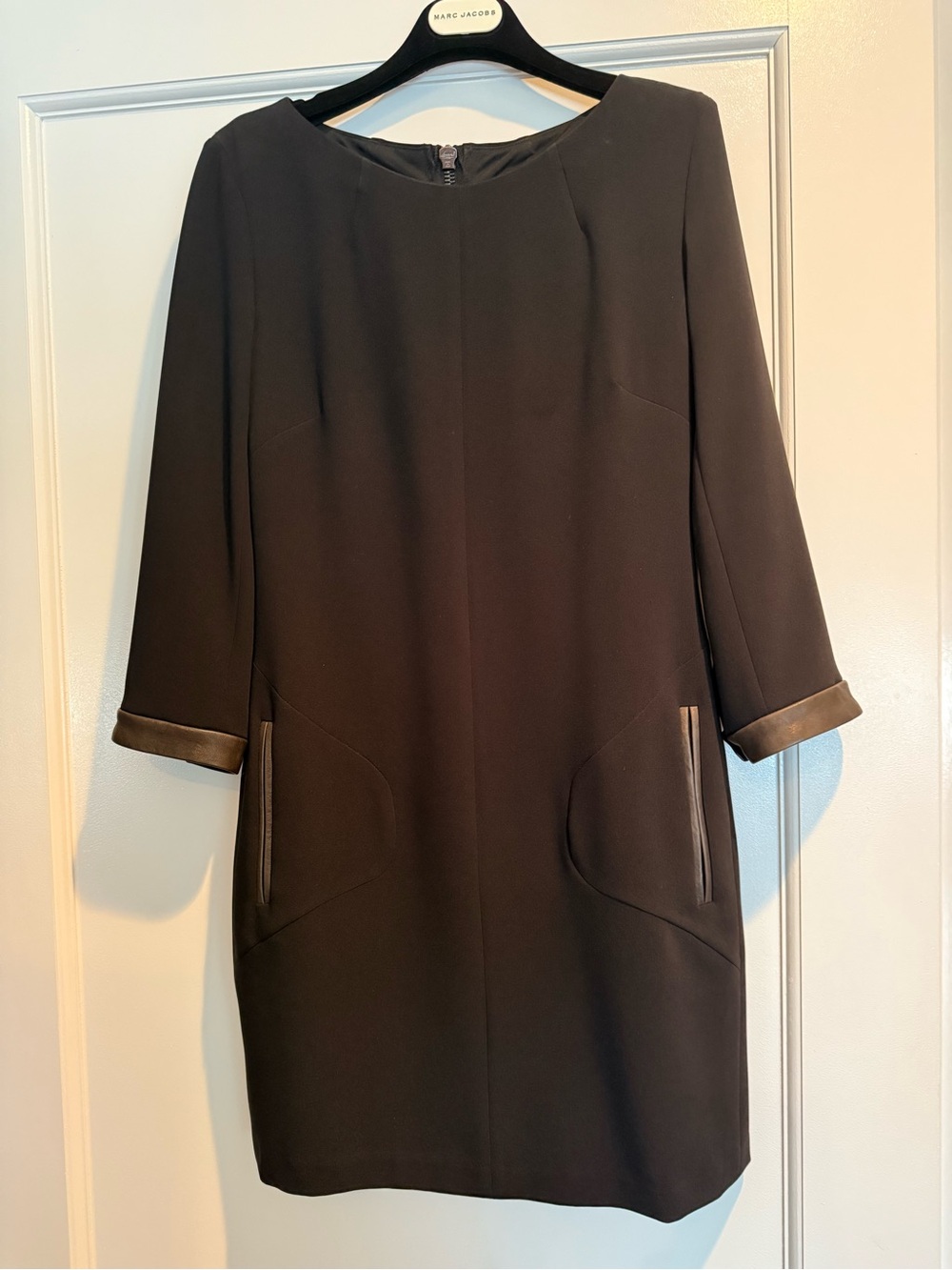 RAG & BONE Black Shift Dress with Leather Trim